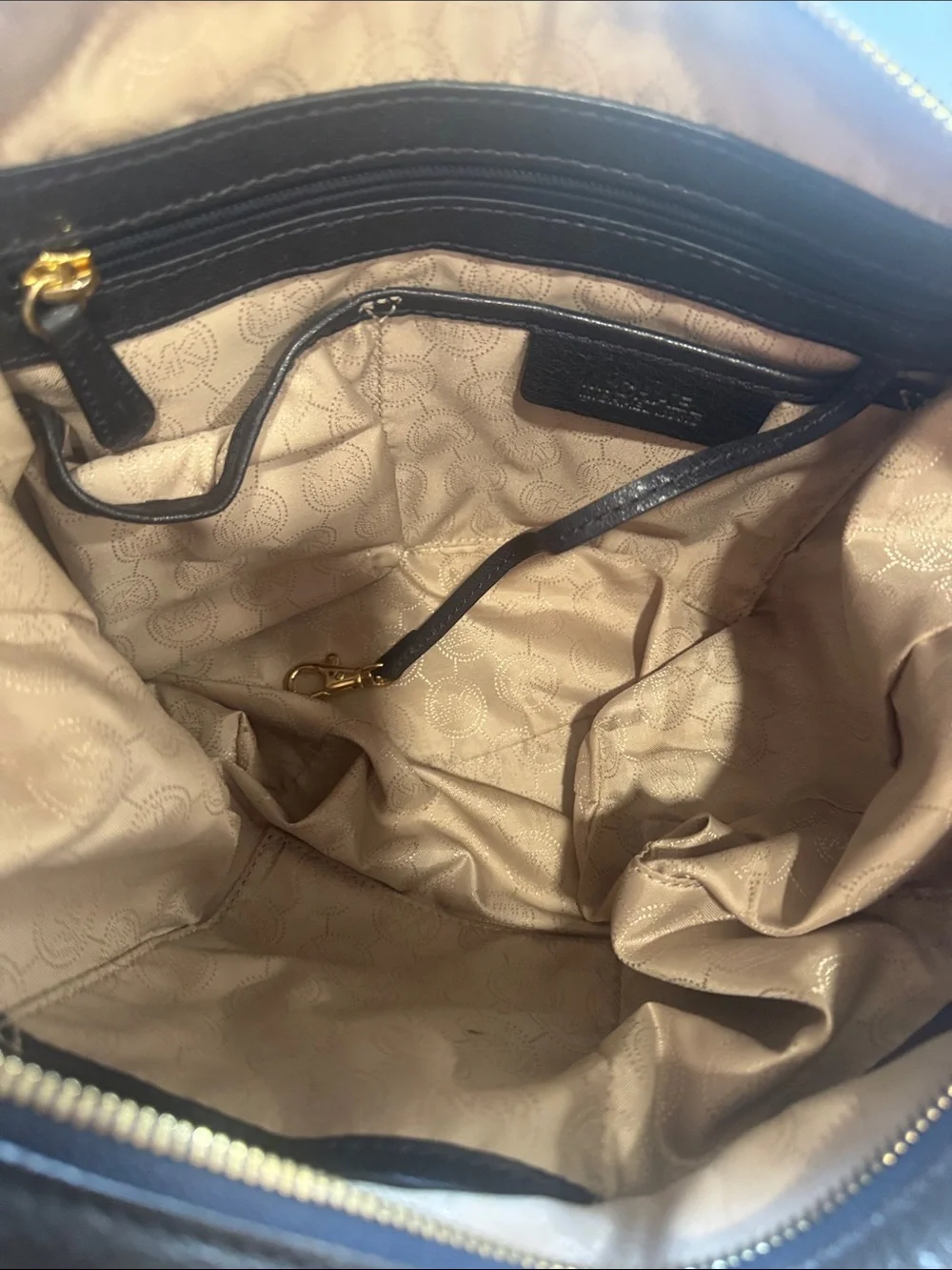 Michael Kors Black Leather Satchel with Gold Accent Logo Charm